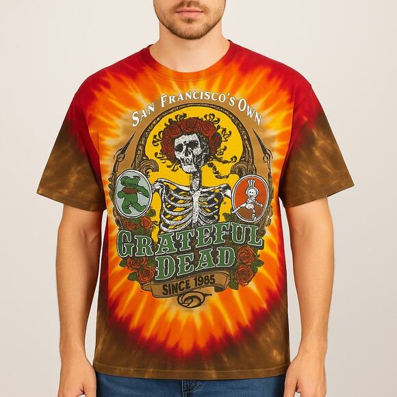 Grateful Dead Tie Dye Tee Shirt Liquid Blue XL Skeleton Roses Bear Retro - Picture 1 of 6